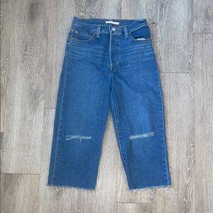 Levi's Ribcage Straight Ankle button fly  Jeans in Blue denim size 29 distressed